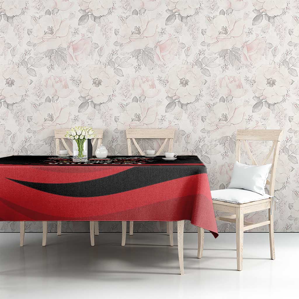 Black and red Polish eagle tablecloth with striped banner design for dining setup