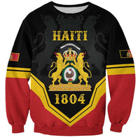 Unisex black sweatshirt with Haiti crest and '1804' chest graphic, red sleeves