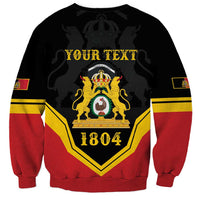 Unisex black sweatshirt with 'YOUR TEXT' and Haiti crest back graphic, red sleeves