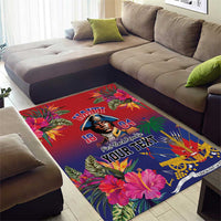 Personalized area rug with 'YOUR TEXT', 'HAITI', floral border, and 1804 design
