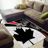 Canada Day area rug, black maple leaf with 1867 and Our Teht text and red edge