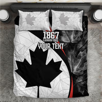 Black, white, and red Canada Day bedding set with maple leaf design and pillows