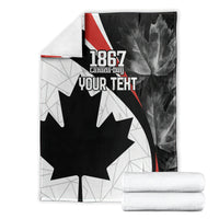 Personalized Canada Day blanket with black maple leaf graphic, red accents, and custom text