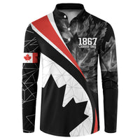 Black men's button sweatshirt with red-and-white Canada leaf graphic and 1867 Canada Day text