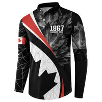Black men's button sweatshirt with red-and-white diagonal Canada leaf stripes and 1867 Canada Day
