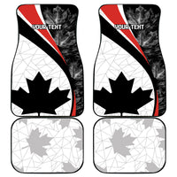 Four car mat covers with white maple leaf, red-black border, and 'YOUR TEHT' text