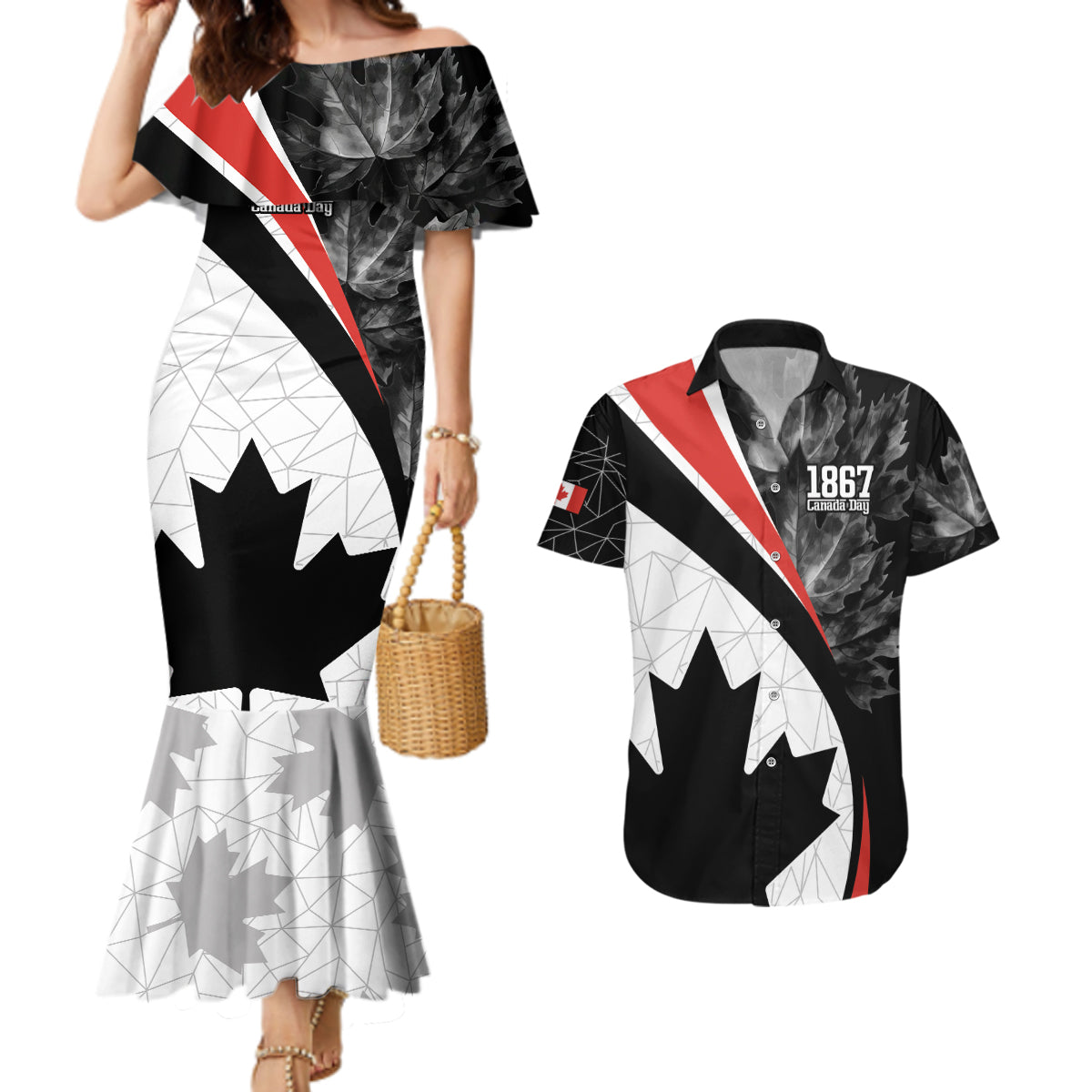 Personalized Canada Day Sine 1867 Couples Matching Mermaid Dress and Hawaiian Shirt With National Maple Leaf LT9 - Wonder Print Shop