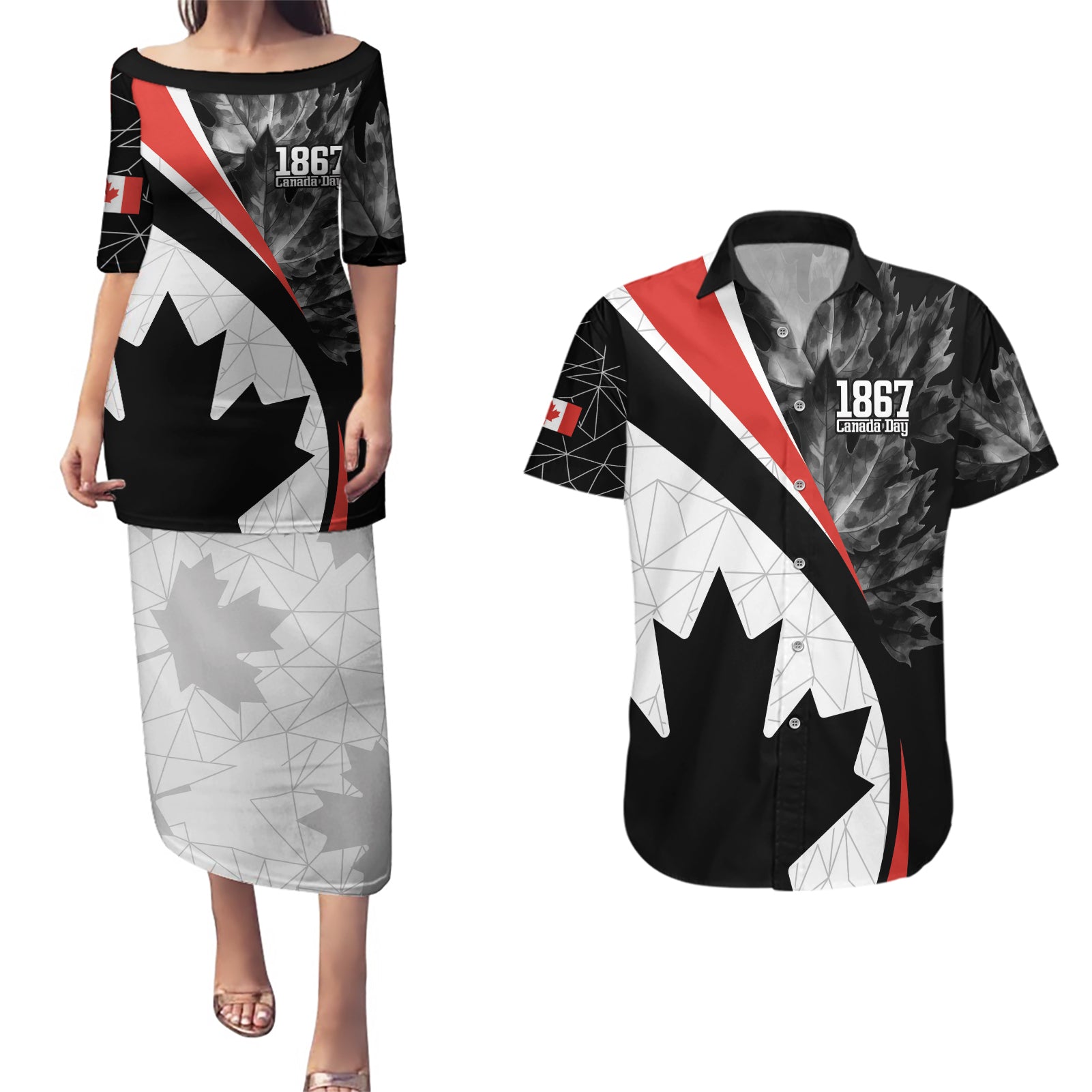 Personalized Canada Day Sine 1867 Couples Matching Puletasi and Hawaiian Shirt With National Maple Leaf LT9 - Wonder Print Shop