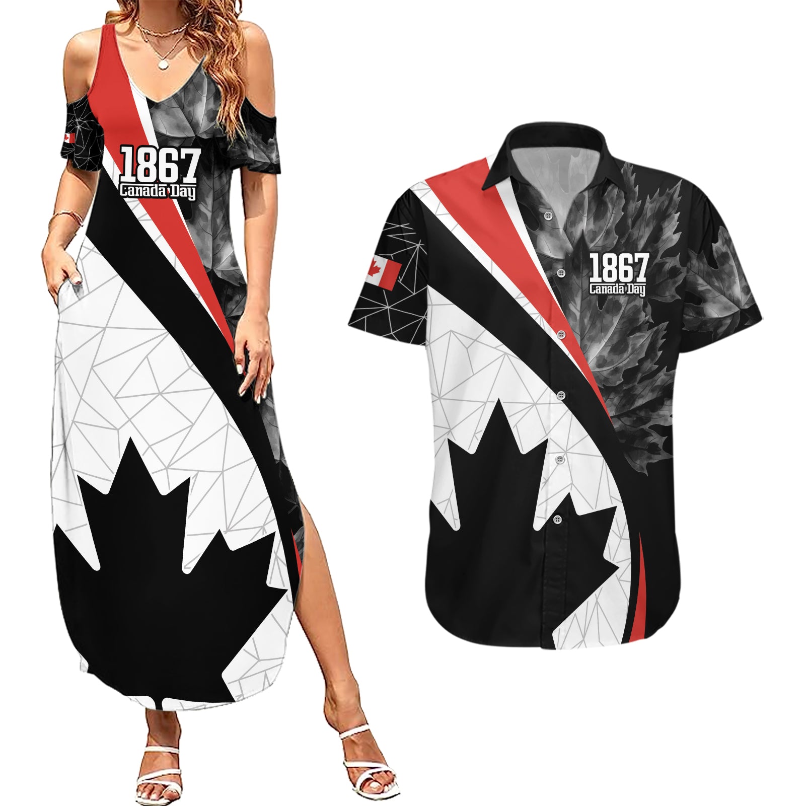 Personalized Canada Day Sine 1867 Couples Matching Summer Maxi Dress and Hawaiian Shirt With National Maple Leaf LT9 - Wonder Print Shop