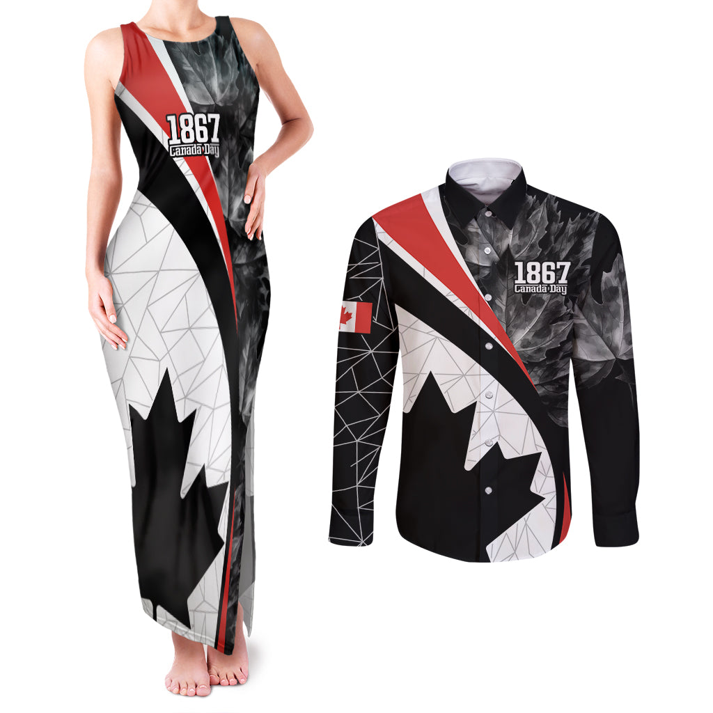 Personalized Canada Day Sine 1867 Couples Matching Tank Maxi Dress and Long Sleeve Button Shirt With National Maple Leaf LT9 - Wonder Print Shop