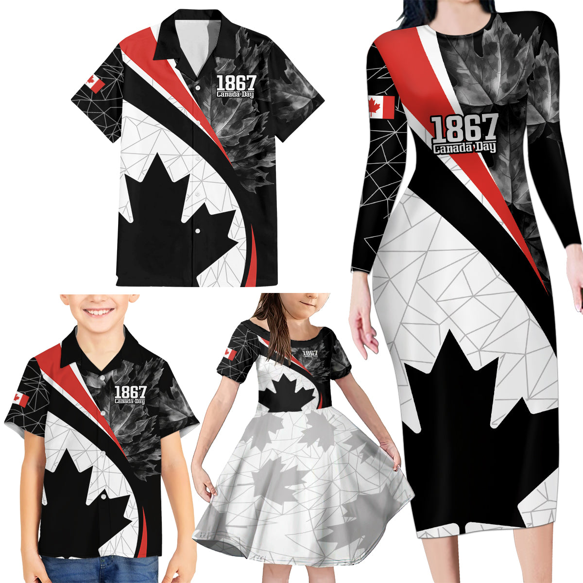 Personalized Canada Day Sine 1867 Family Matching Long Sleeve Bodycon Dress and Hawaiian Shirt With National Maple Leaf LT9 - Wonder Print Shop