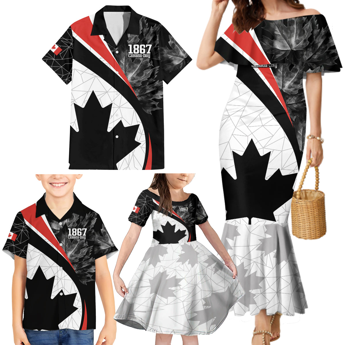 Personalized Canada Day Sine 1867 Family Matching Mermaid Dress and Hawaiian Shirt With National Maple Leaf LT9 - Wonder Print Shop