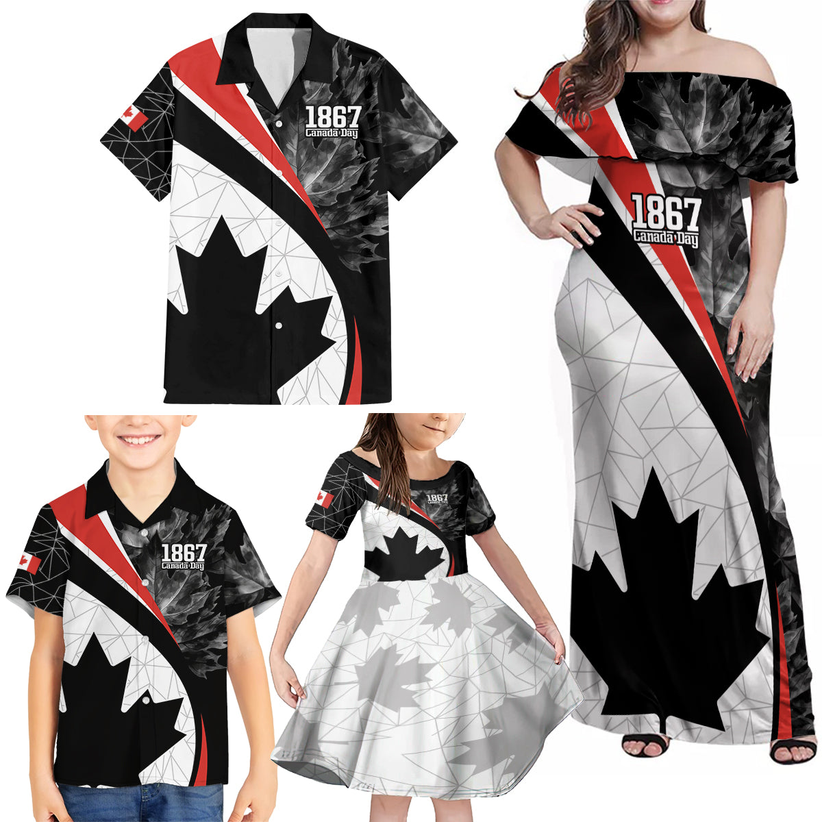 Personalized Canada Day Sine 1867 Family Matching Off Shoulder Maxi Dress and Hawaiian Shirt With National Maple Leaf LT9 - Wonder Print Shop