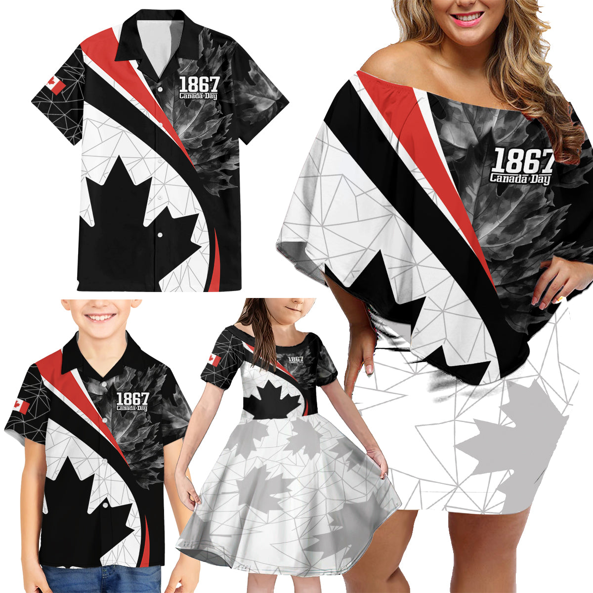 Personalized Canada Day Sine 1867 Family Matching Off Shoulder Short Dress and Hawaiian Shirt With National Maple Leaf LT9 - Wonder Print Shop