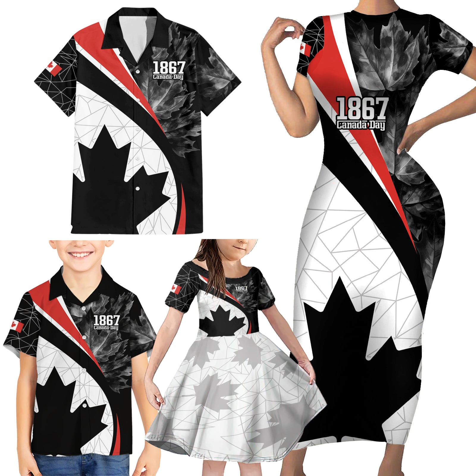 Personalized Canada Day Sine 1867 Family Matching Short Sleeve Bodycon Dress and Hawaiian Shirt With National Maple Leaf - Wonder Print Shop