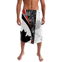 Canada Day lavalava skirt with maple leaf print, red stripe, black-and-white geometric