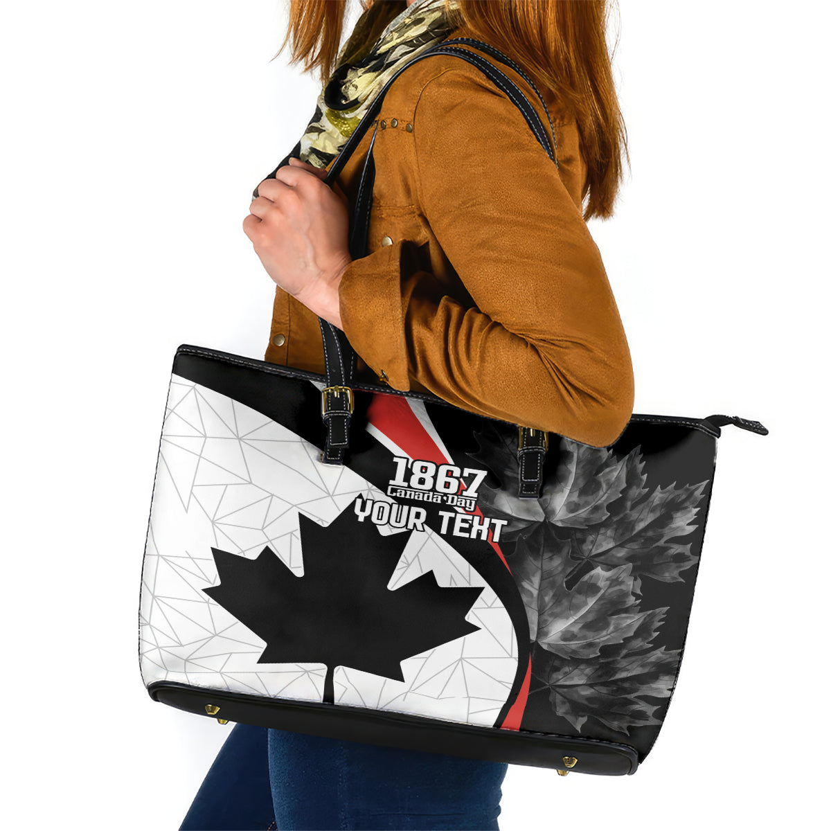 Personalized Canada Day Sine 1867 Leather Tote Bag With National Maple Leaf - Wonder Print Shop