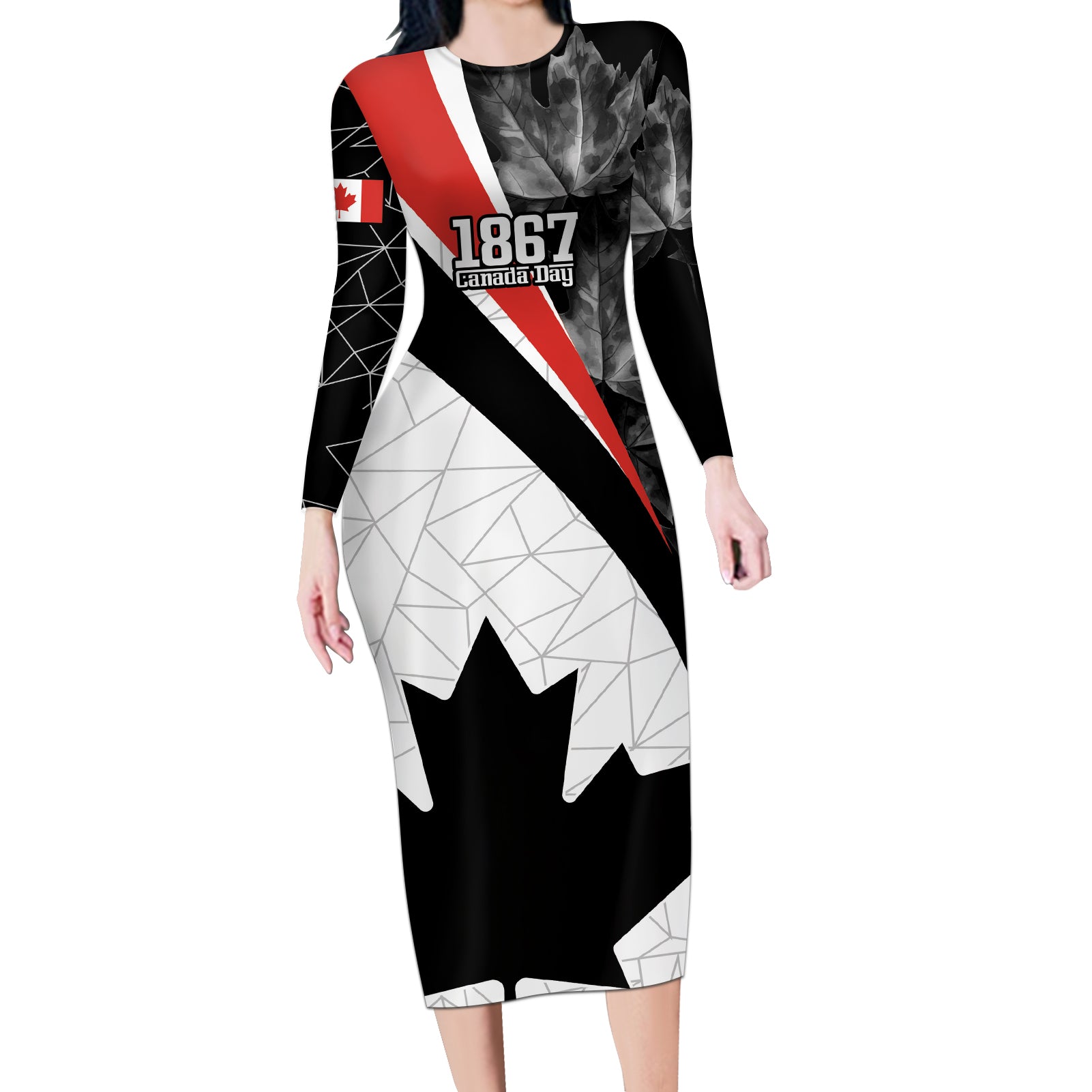 Personalized Canada Day Sine 1867 Long Sleeve Bodycon Dress With National Maple Leaf - Wonder Print Shop