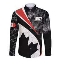 Black long-sleeve button shirt with 1867 Canada Day text and maple leaf design