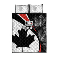 Canada Day quilt bed set, black-and-white maple leaf print with red accents and two pillows