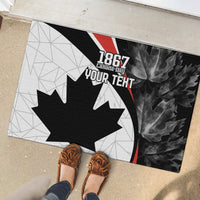 Canada Day rubber doormat with black maple leaf and custom text area, gray and dark design