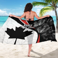 Canada Day sarong back view with 1867 maple leaf graphic, black and white