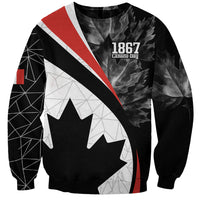 Black unisex sweatshirt with maple leaf, red/white diagonal stripes, 1867 Canada Day text