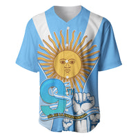 Blue baseball jersey with white side panels and large sun-and-9 Independence graphic on chest