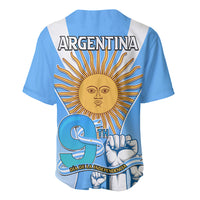 Blue baseball jersey with white side panels, V-neck, and sun-and-9 Independence graphic