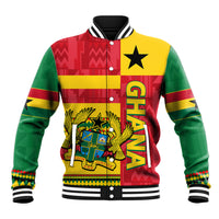 Color-block varsity baseball jacket with red, yellow, and green panels, front crest and star