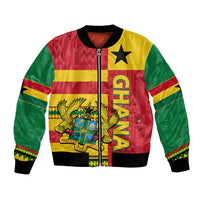 Ghana-themed bomber jacket with colorful flag panels, crest graphics, ribbed cuffs