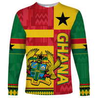 Unisex long-sleeve shirt in green, red, and yellow with large emblem print