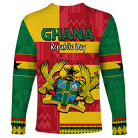 Unisex long-sleeve shirt with 'GHANA Republic Day' text and crest on green, red, yellow