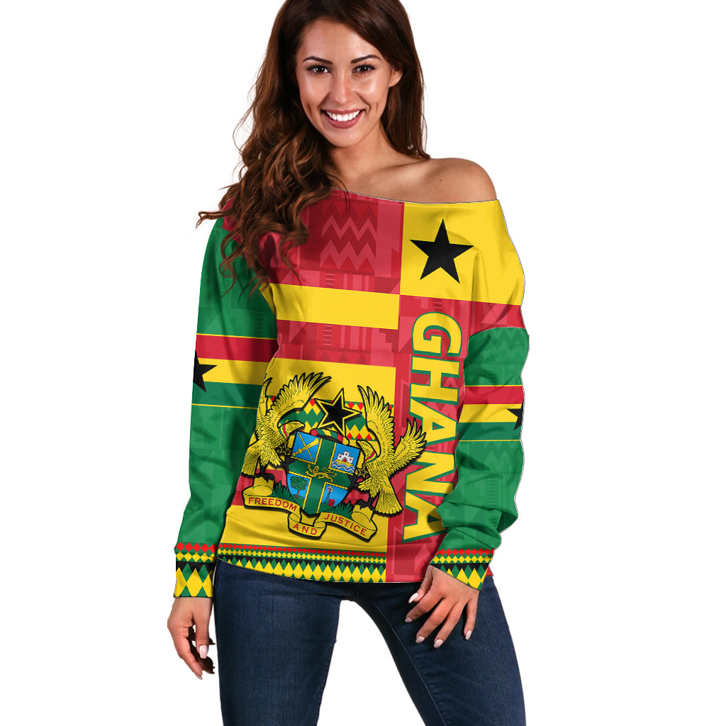 Ghana Off Shoulder Sweater Republic Day - African Kitenge Style - Wonder Print Shop