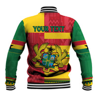 Back of Ghana-flag baseball jacket with YOUR TEXT, crest emblem, striped collar and cuffs