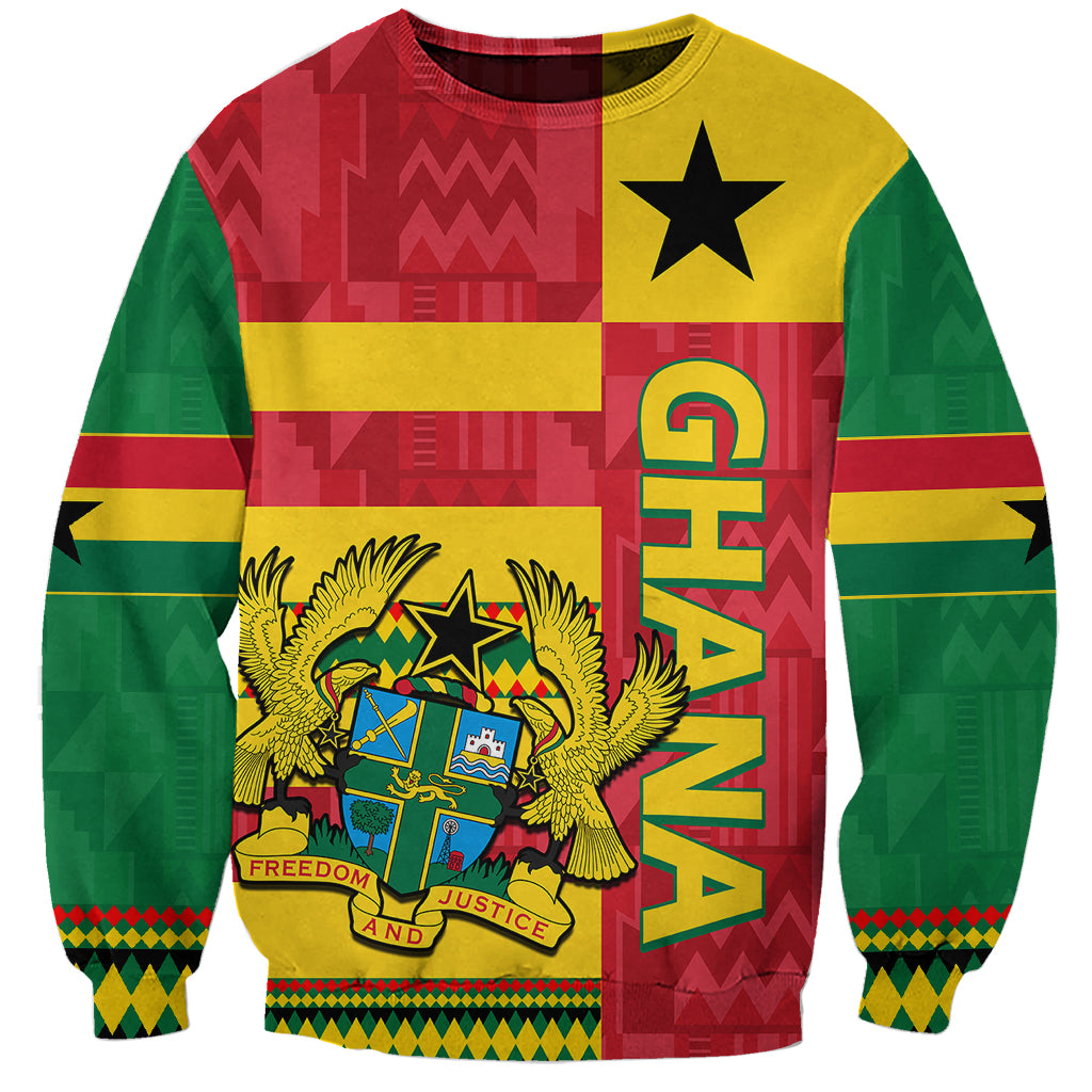 Yellow, red, and green crewneck sweatshirt with bold Ghana flag eagle graphic