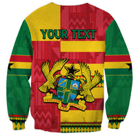 Crewneck sweatshirt with back graphic and 'YOUR TEXT' banner, yellow red green