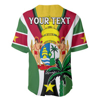 Green baseball jersey with striped sleeves and crest; "YOUR TEXT" on upper back