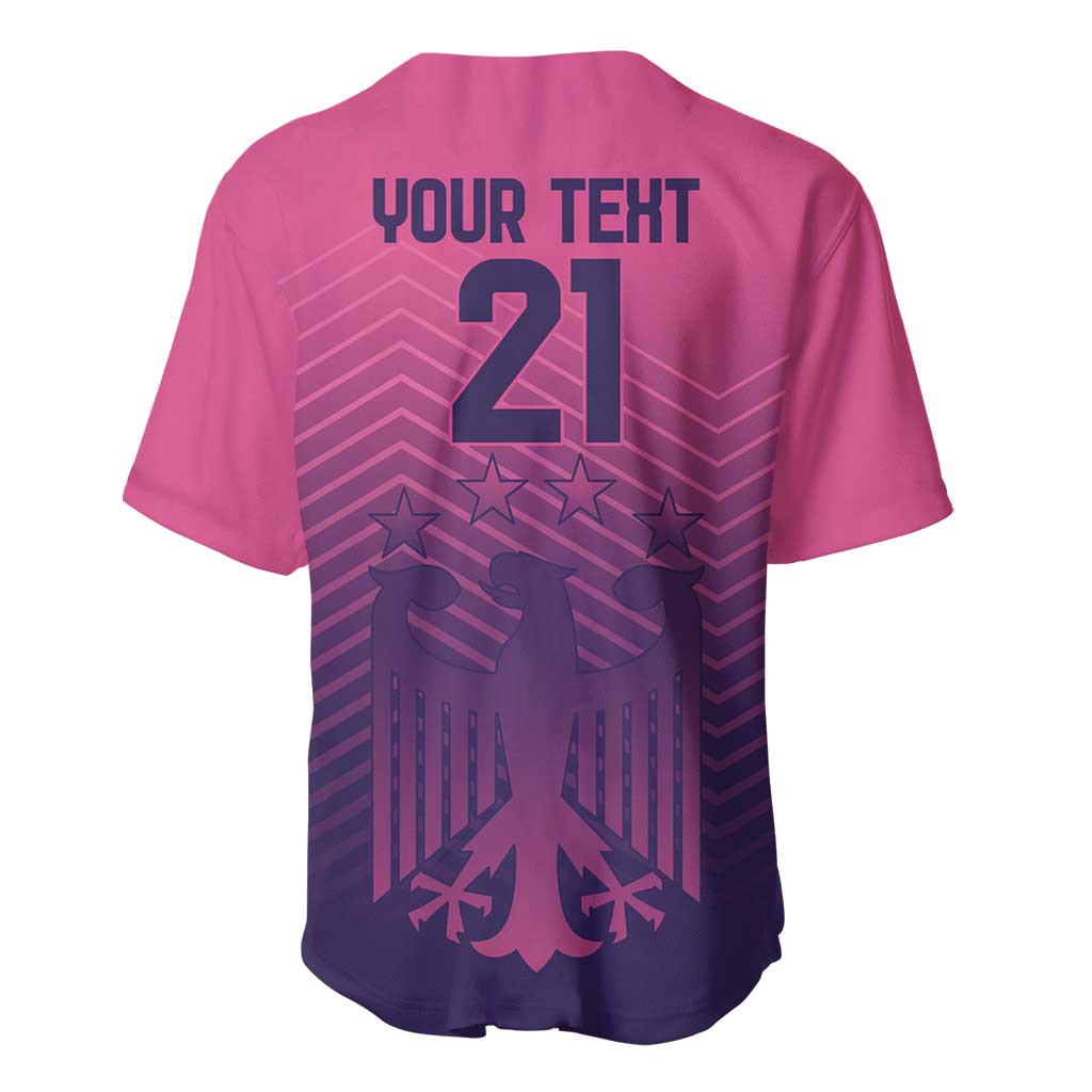 Pink baseball jersey back with your text 21 number graphic, short sleeves