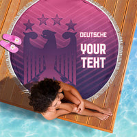Round pink beach blanket with white fringe, Germany crest and stars with “YOUR TEXT”