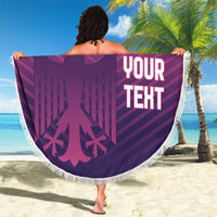 Round pink beach blanket with white fringe, Germany emblem with “YOUR TEXT” on the print