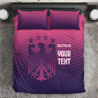 Pink and purple football bedding set with two pillowcases and 'YOUR TEXT'/'DEUTSCHE'