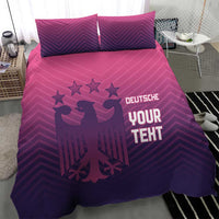 Pink and purple football bedding set with 'YOUR TEXT' and 'DEUTSCHE' on duvet