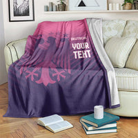 Football-themed blanket with pink-to-purple gradient and 'DEUTSCHE' 'YOUR TEXT' print