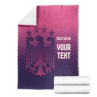 Football-themed blanket with pink-to-purple print, 'DEUTSCHE' 'YOUR TEXT' and rolled whites