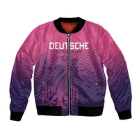 Pink satin bomber jacket with front zipper, ribbed cuffs, and star graphic panel