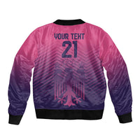 Pink bomber jacket back with ribbed hem, number 21 print, and star emblem