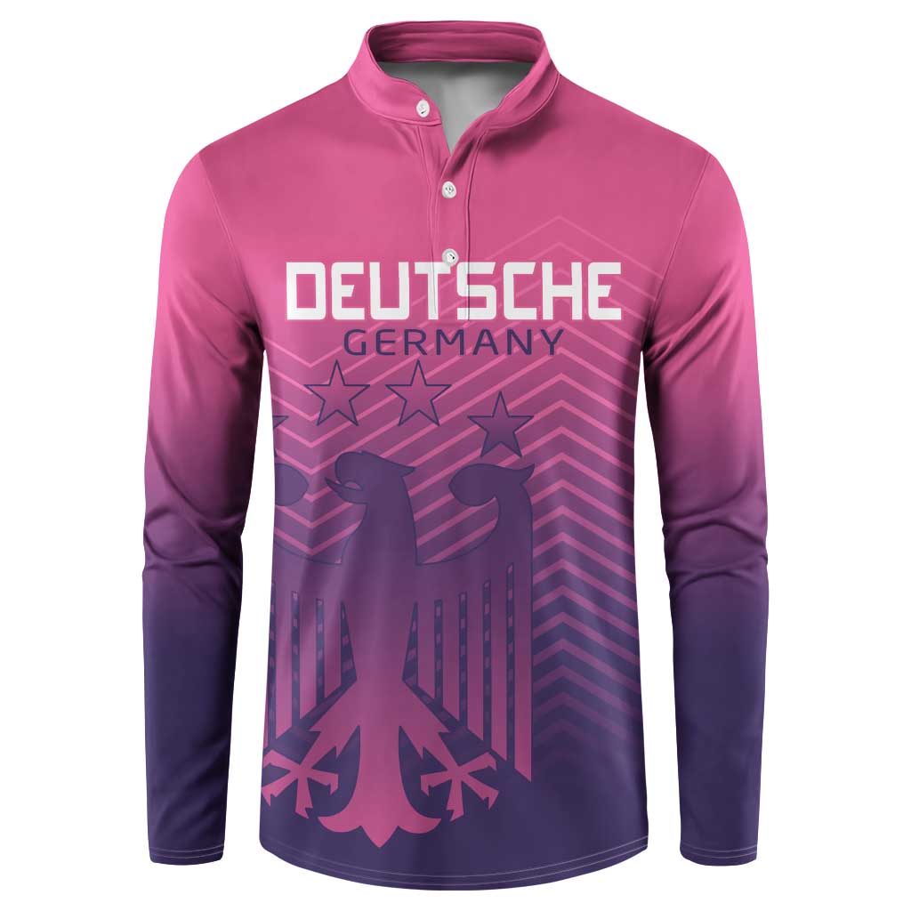 Pink quarter-zip button sweatshirt with DEUTSCHE GERMANY front graphic