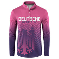 Pink quarter-zip button sweatshirt with DEUTSCHE GERMANY front graphic