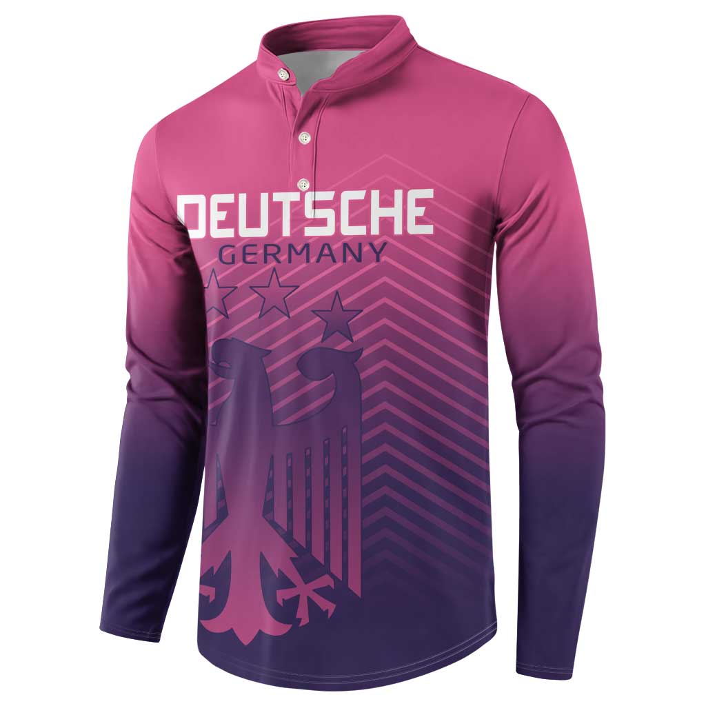 Pink quarter-zip button sweatshirt with DEUTSCHE GERMANY chest graphic